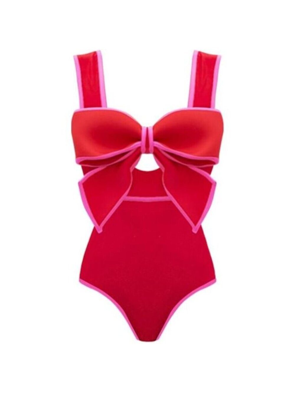 Women's Bow Front Cut Out Color Block One Piece Swimsuit